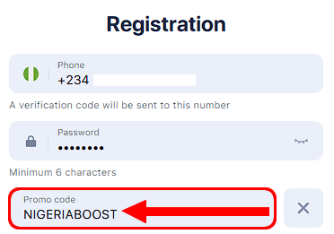 1win Registration form Nigeria