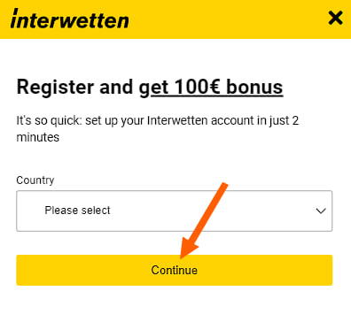 Registration form Interwetten