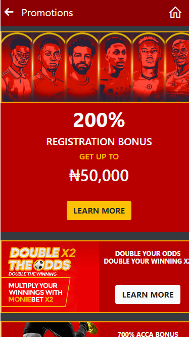 MonieBet Welcome bonus 200%