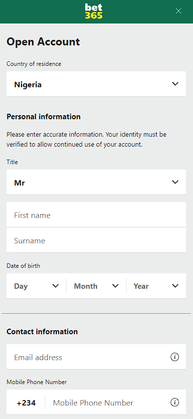 the registration form bet365