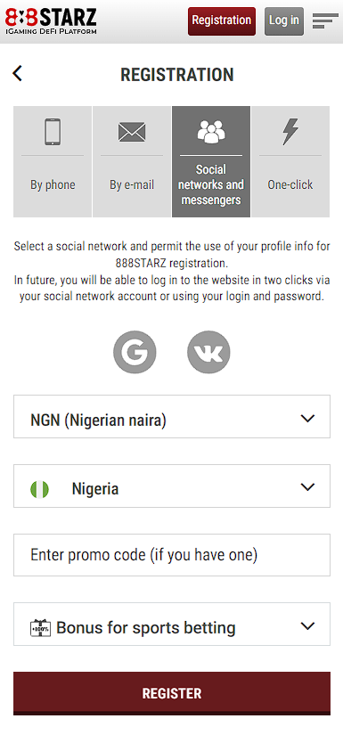 Registration via social networks and messengers