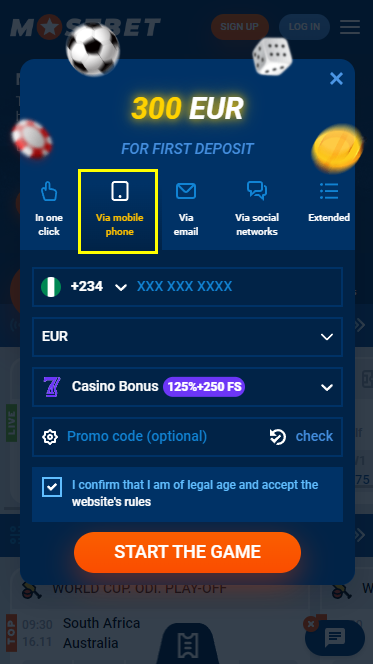 Registration for Mostbet by phone number