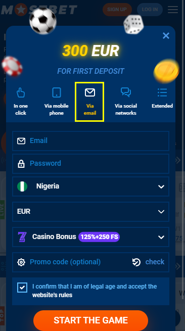 Registration for Mostbet by e-mail