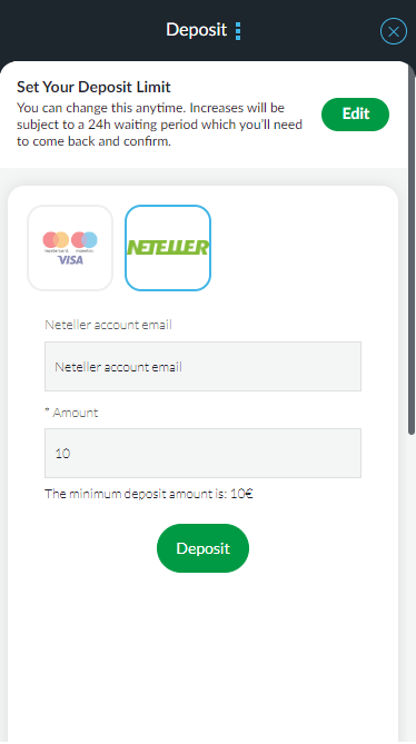 Operators for depositing into BetVictor account: Neteller