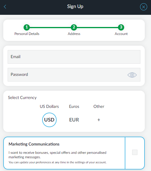 The third step of registration at BetVictor