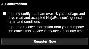 The third step of registration at NaijaBet