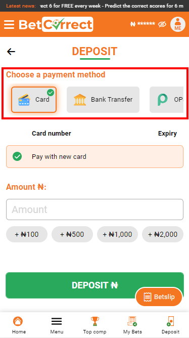 Payment method BetCorrect