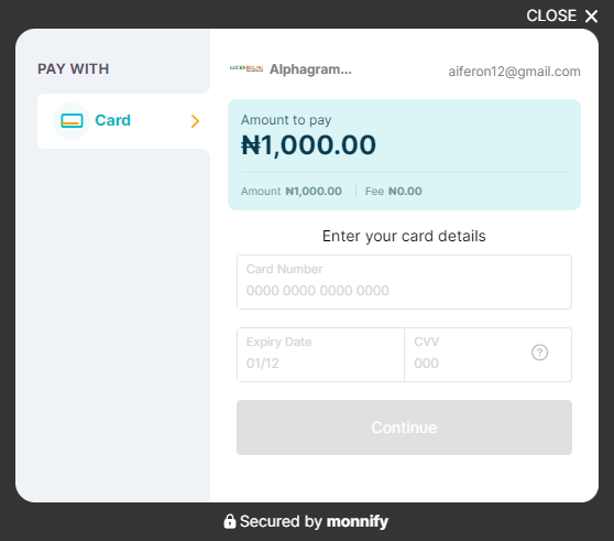 Form for filling in LuckyBet bank card details