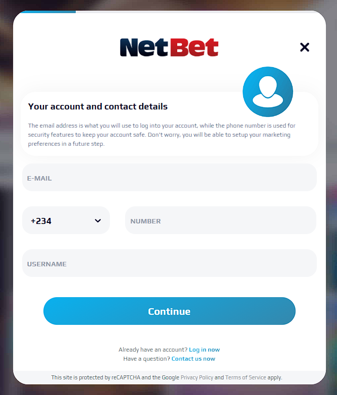 Stage 1 of registration NetBet