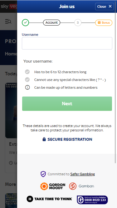 Second stage of Sky Bet registration