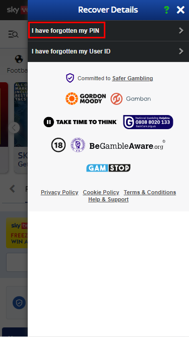 "I have forgotten my PIN" section