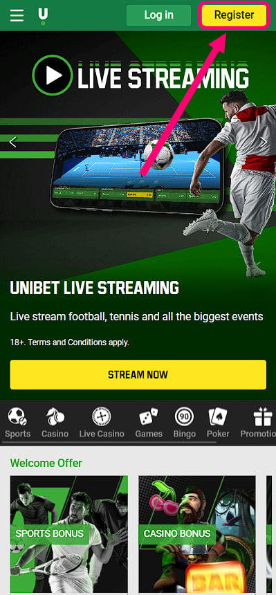 Signing up to Unibet via the mobile app