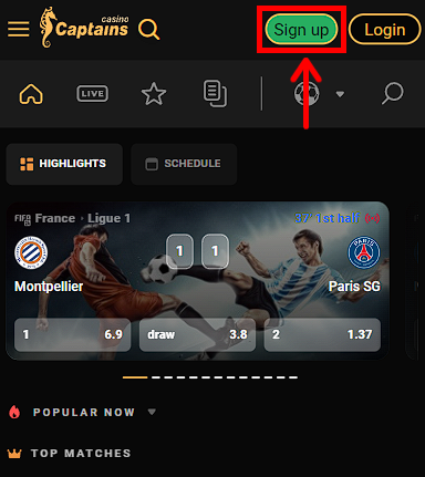 Registration in Captainsbet