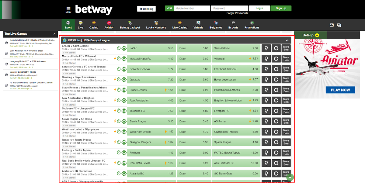 Betway Event Statistics