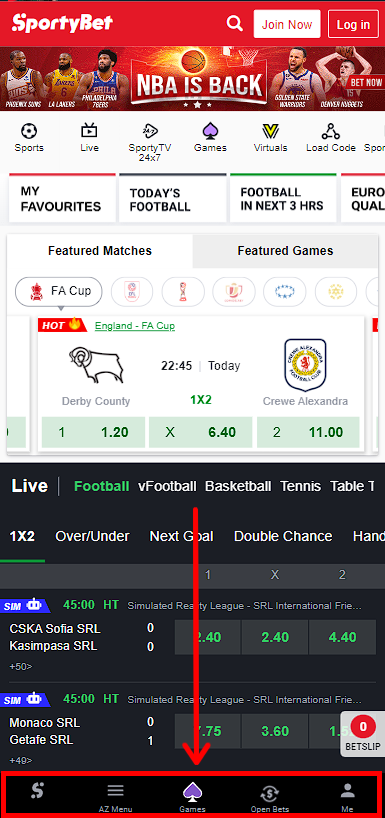 Mobile site SportyBet