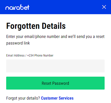 Restore access to account on Nairabet website