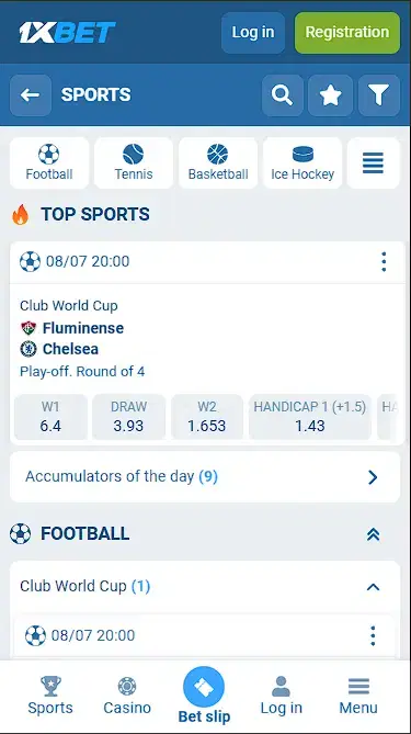 1xBet Sports Page