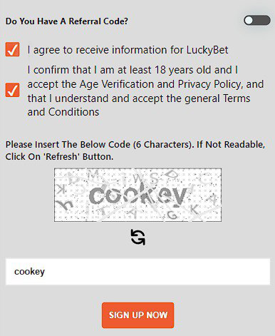 Registration form on Luckybet