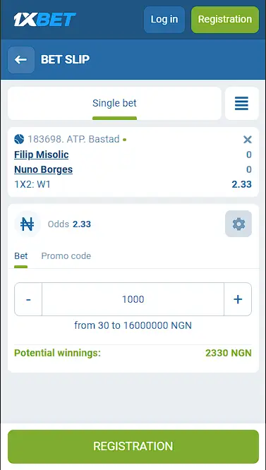 1xbet bet slip