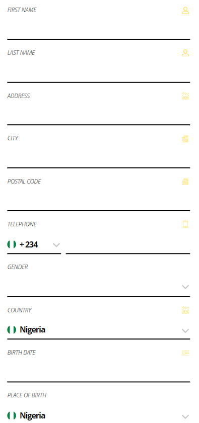 Personal details in the registration