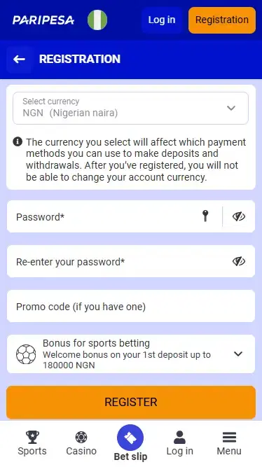 Paripesa Registration Process via Email: Third Step