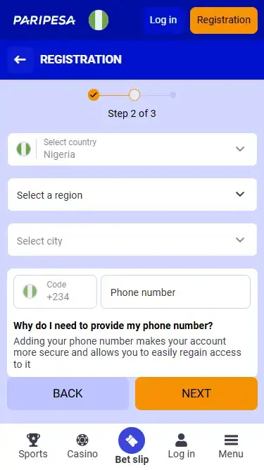 Paripesa Registration Process via Email: Second Step