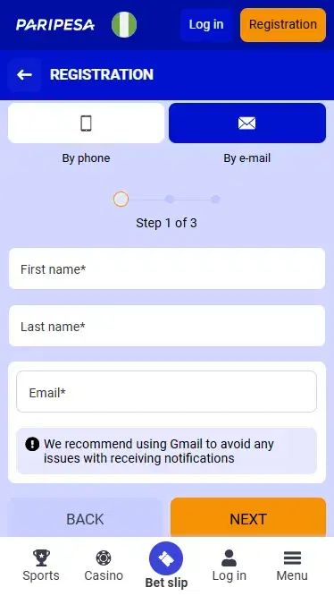Paripesa Registration Process via Email: First Step