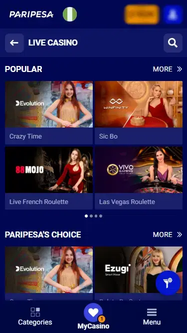 Paripesa Live Casino