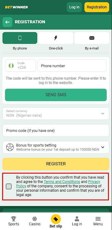 Betwinner Nigeria Registration form 2025