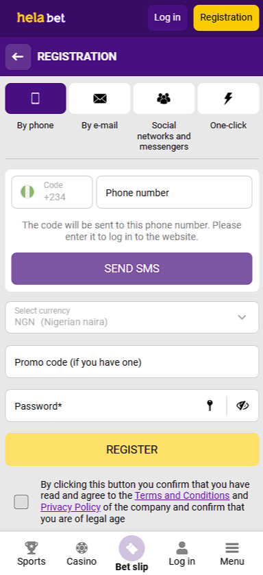 Helabet Register on Mobile