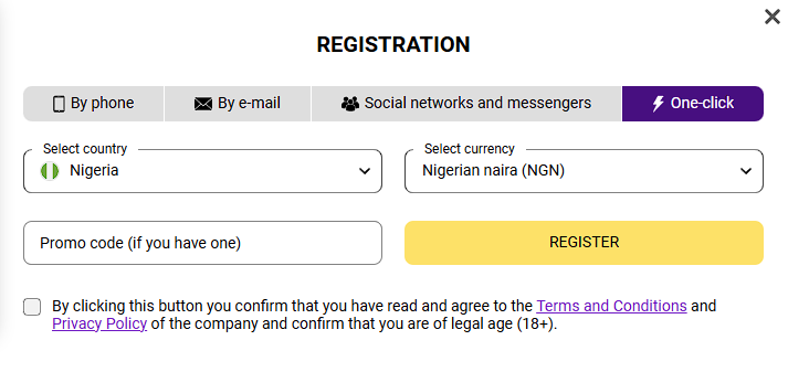 How to register with Helabet in one click