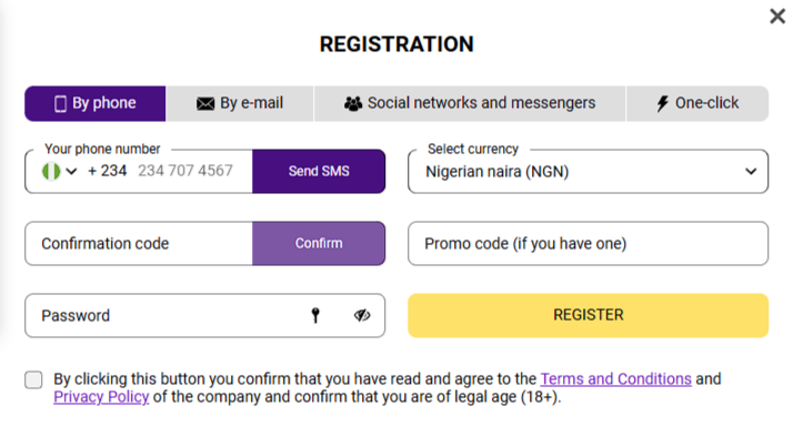 How to register with Helabet using phone number