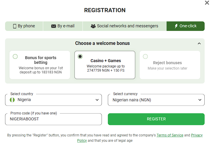 Linebet Nigeria registration by one-click