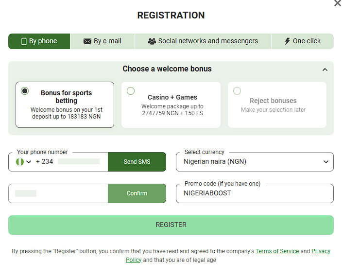 Linebet Nigeria registration by phone number
