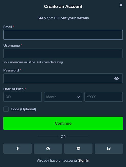 registration form Stake