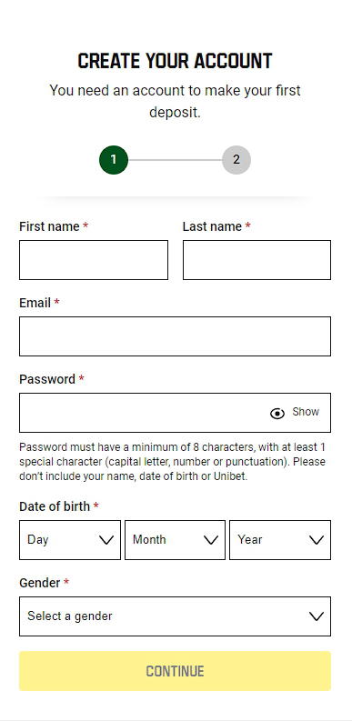 registration form Unibet 1