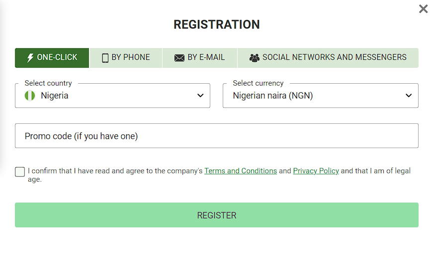 Registration in one click Linebet