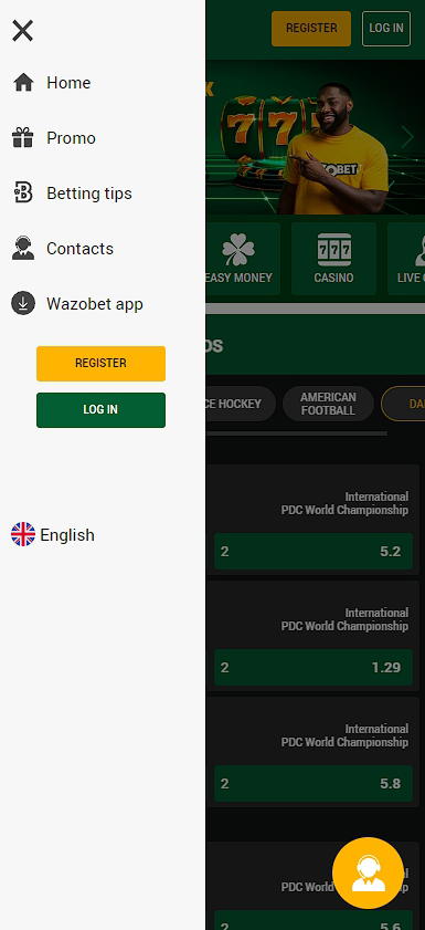 mobile version wazobet menu