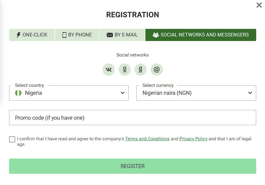 Registration via social networks Linebet