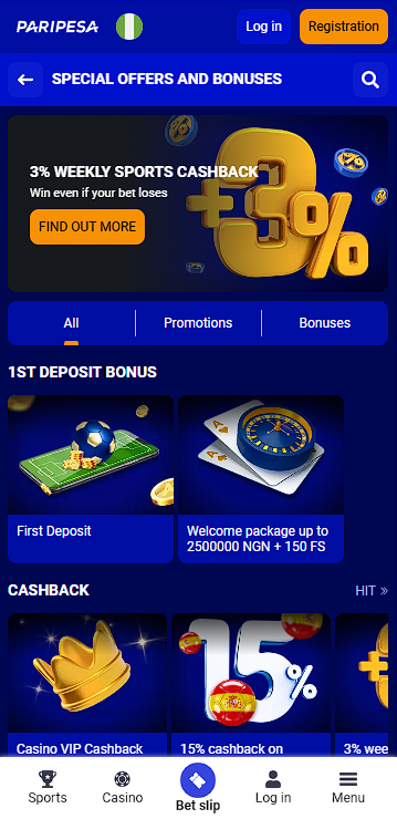 Paripesa Nigeria sign up form
