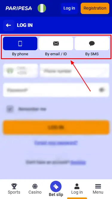 Paripesa Login Methods