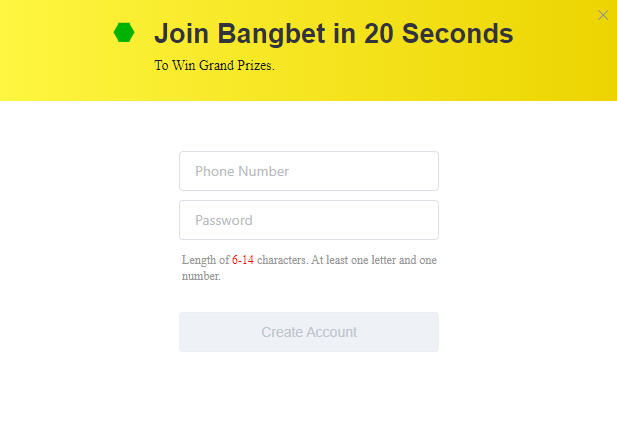 Bangbet's first registration form