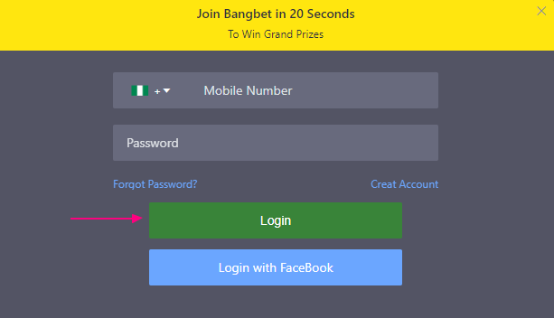 Authorization form on Bangbet