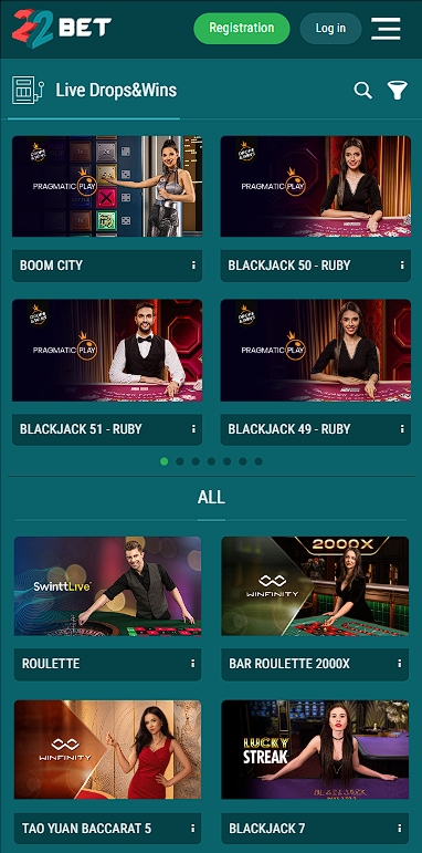 Live casino 22bet