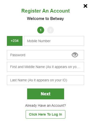 The first step in registering with Betway