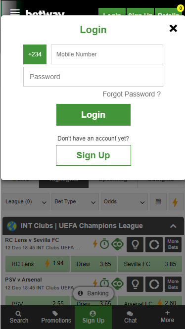 Authorization on Betway website