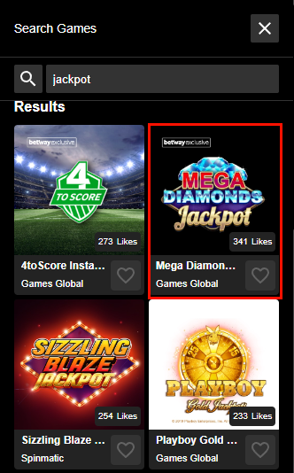 "Mega Diamonds Jackpot" Betway