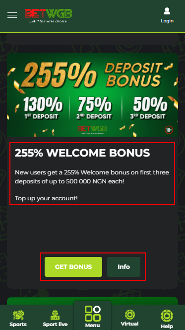 Welcome 255% bonus from WGB