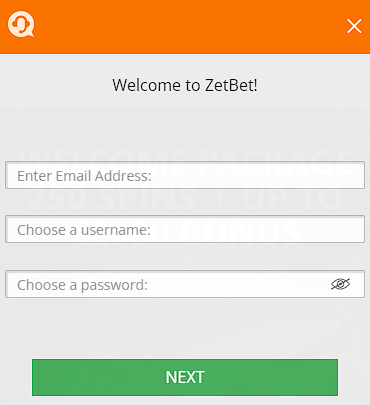 The first step of registration Zetbet