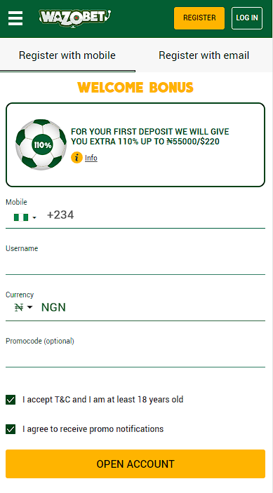 registration form wazobet